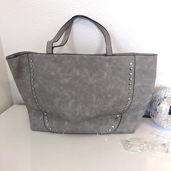 Handbags - Large gray studded tote vegan leather